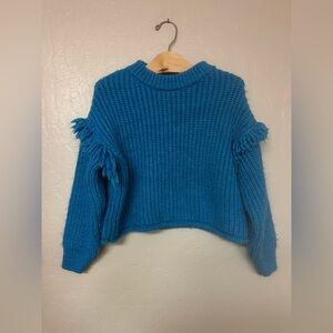 $15‎ ADD ON Zara Girls Sweater 9-10Y Blue Fringe Boxy Crop cotton on abercrombie